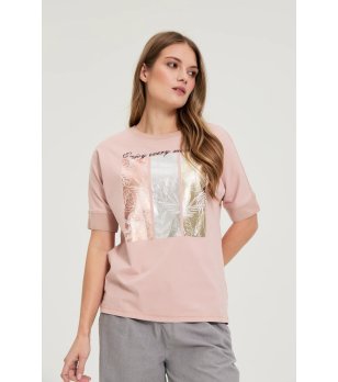 Розова дамска памучна блуза с щампа снимка