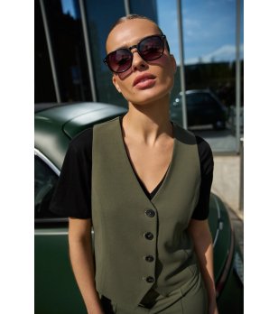 Дамски маслинен елек с копчета  снимка