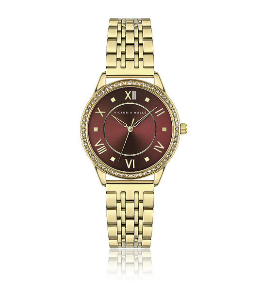 Дамски златист часовник с циферблат в бордо  снимка