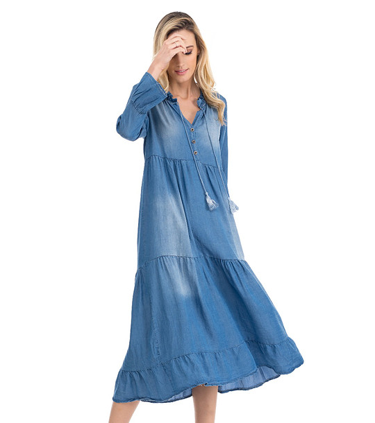 Памучна лека дънкова рокля снимка