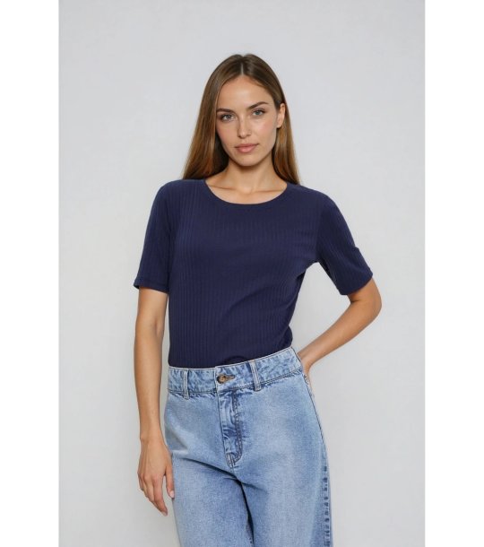 Тъмносиня дамска памучна блуза снимка