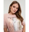Розова широка памучна дамска блуза с щампа-2 снимка