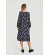Тъмносиня рокля с дълъг ръкав и флорален принт-3 снимка