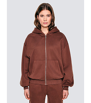 Кафяв суитшърт с цип и качулка MARTA  снимка