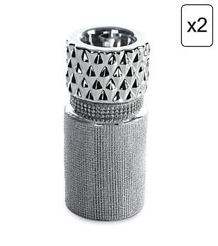 2 бр сребристи декоративни свещници с камъчета 7x16 см снимка