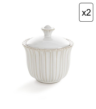 Комплект от 2 кремави керамични съда с капак с релефен ефект 10x10x11 см снимка