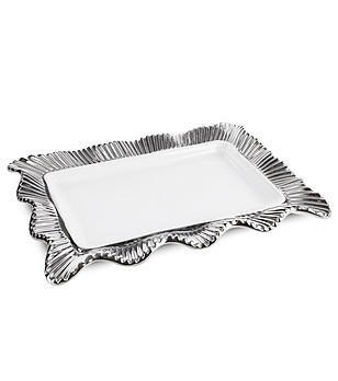 Кремав керамичен поднос със сребристи акценти 36x25x4 см снимка