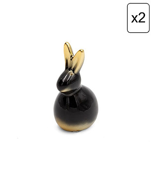 2 бр черни декоративни фигурки Заек със златисти детайли 7x6x12 см снимка