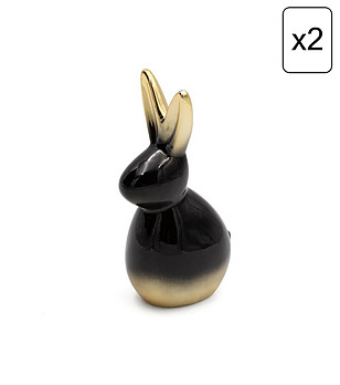 2 бр черно-златни декоративни фигурки Заек 10x7x17 см снимка