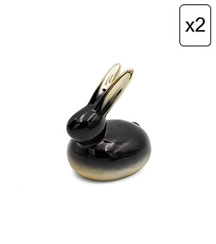 2 бр черни декоративни фигурки Заек със златисти детайли 10x10x7 см снимка