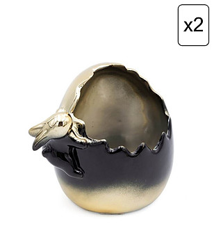 2 бр черни декоративни купички със Заек омбре 12x11x10 см снимка