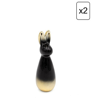 2 бр черни декоративни фигурки Заек със златист омбре ефект 5x14 см снимка