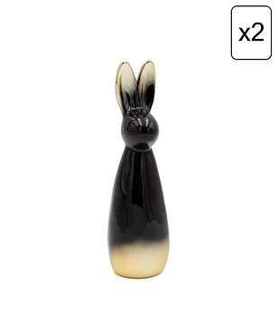 2 бр черно-златисти декоративни фигурки Заек 6x22 см снимка