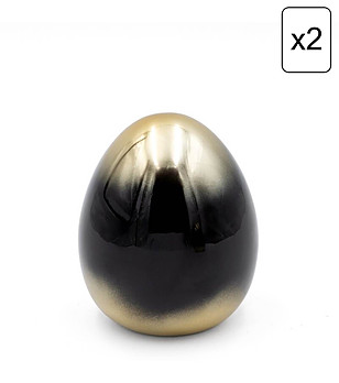 2 бр черни декоративни фигури яйце със златист омбре ефект 9x11 см снимка