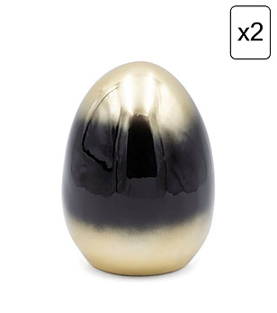 2 бр черни декоративни фигурки яйце със златист омбре ефект 12x16 см снимка