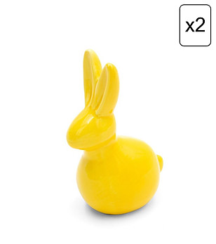 Комплект от 2 бр жълти керамични декоративни фигурки Заек 9x6x14 см снимка