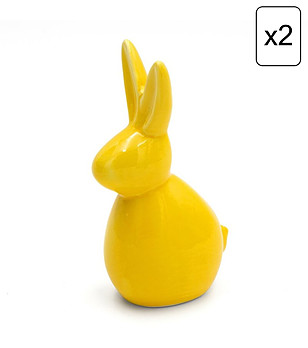 Комплект от 2 бр жълти керамични фигурки Заек 10x7x18 см снимка