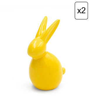 Комплект от 2 бр жълти керамични декоративни фигурки Заек 10x7x16 см снимка