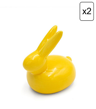 2 бр жълти декоративни фигурки Заек 14x13x10 см снимка