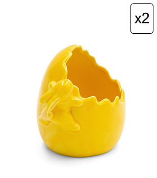 2 бр жълти декоративни купички с форма на счупено яйце 12x11x10 см снимка