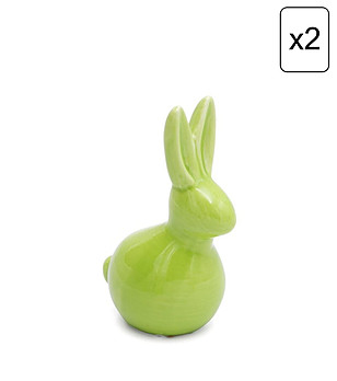 2 бр зелени керамични декоративни фигурки Заек 9x6x14 см снимка