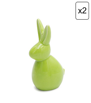 2 бр зелени декоративни фигури Заек 10x7x18 см снимка