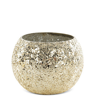 Златист стъклен свещник с ефект на напукано стъкло 10x14 см снимка