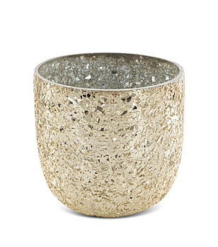 Златист стъклен свещник с ефект на напукано стъкло 12x12 см снимка