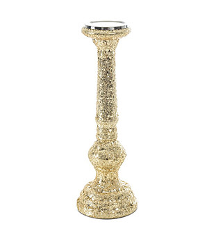 Златист стъклен декоративен свещник с ефект на напукано стъкло 13x40 см снимка