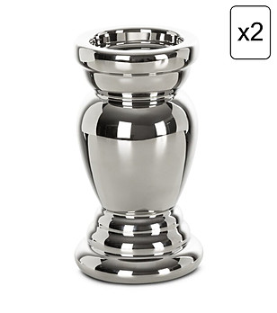 2 бр сребристи керамични свещници 11x20 см снимка