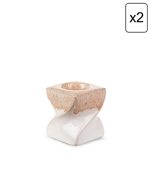 2 бр кремаво-бежови керамични свещници с омбре ефект 7x7x8 см снимка