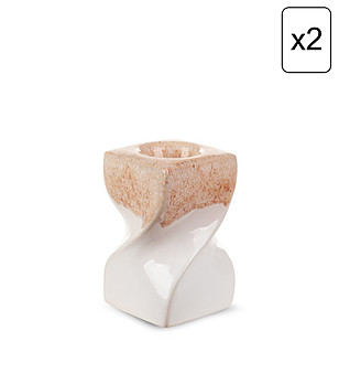 2 бр кремаво-бежови керамични свещници омбре 8x8x12 см снимка