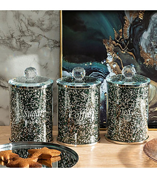 Комплект 3 двустенни стъклени буркана с двуцветни кристали 10x17 см снимка