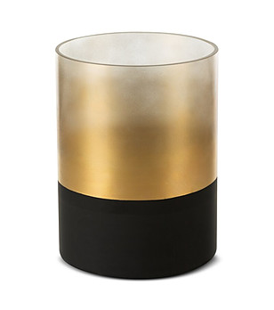 Черен стъклен свещник със златист ефект 15x20 см снимка