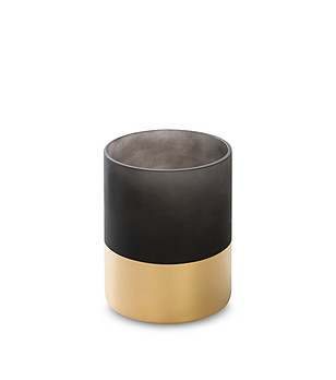 Черен свещник от стъкло със златиста лента 12x15 см снимка