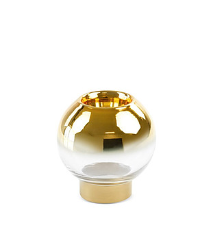 Златист стъклен свещник 10x10 см снимка