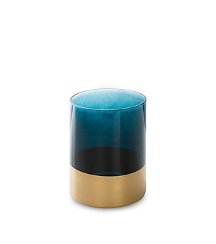 Тюркоазено-златист стъклен свещник 15x20 см снимка