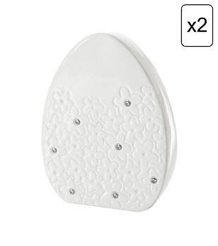 2 бр бели декоративни фигури Яйце с кристали 11x4x15 см снимка