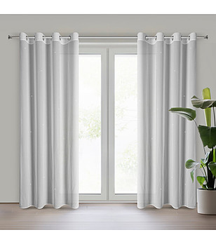 Бяло шифонено перде с кристалчета на халки 140x250 см снимка