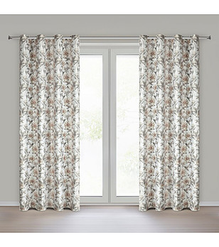 Бяло-бежово велурено перде с цветя 140x250 см снимка