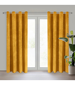 Горчично кадифено перде с халки 140x250 см снимка