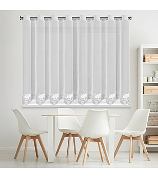 Бяло перде от финна мрежа с флорален бродиран бордюр 350x160 см снимка