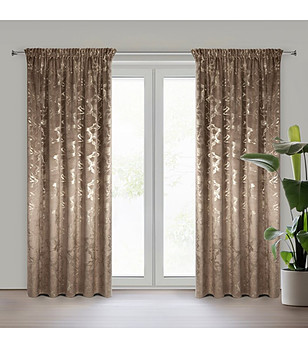 Кафява кадифена завеса с блестящ мраморен десен 140x270 см снимка