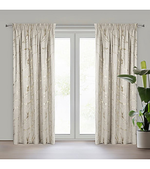 Бежова кадифена завеса със златист мраморен ефект 140x270 см снимка