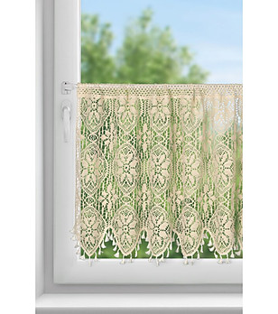 Бежово ажурно перде с ресни 150x60 см снимка