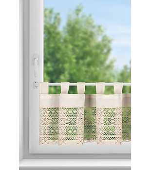 Бежово ажурно перде с халки 150x35 см снимка