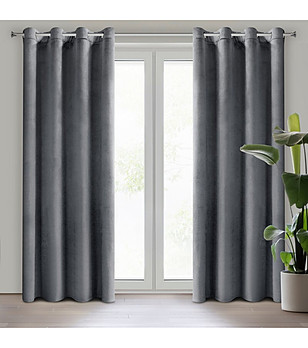 Комплект графитени кадифени завеси с халки 140x250 см снимка