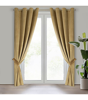 Тъмнобежово кадифено перде с халки 140x270 см снимка