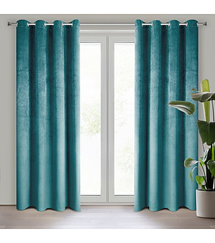 Тюркоазено кадифено перде с халки 140x250 см снимка