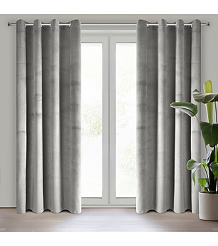 Сива кадифена завеса с халки 140x250 см снимка
